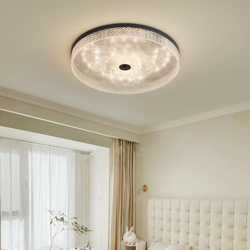 Modern Luxury Acrylic Brass Round Cylinder LED Flush Mount Ceiling Light For Bedroom