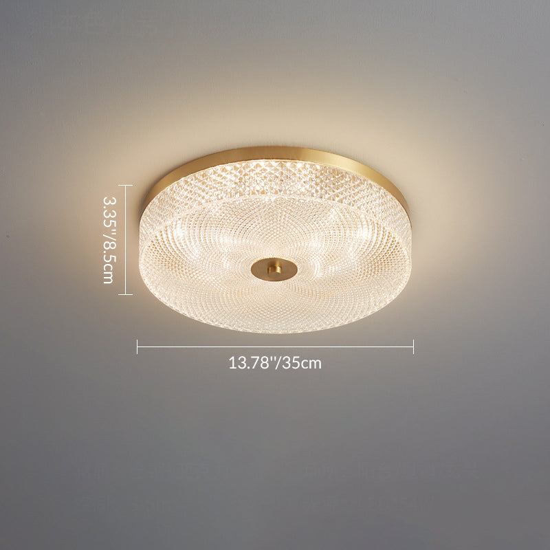 Modern Luxury Acrylic Brass Round Cylinder LED Flush Mount Ceiling Light For Bedroom