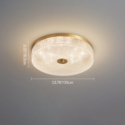 Modern Luxury Acrylic Brass Round Cylinder LED Flush Mount Ceiling Light For Bedroom