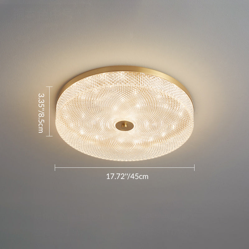 Modern Luxury Acrylic Brass Round Cylinder LED Flush Mount Ceiling Light For Bedroom