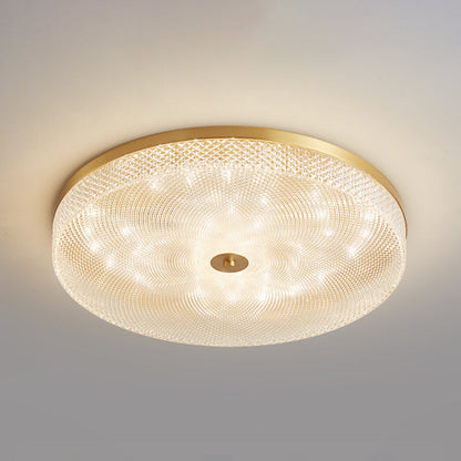 Modern Luxury Acrylic Brass Round Cylinder LED Flush Mount Ceiling Light For Bedroom
