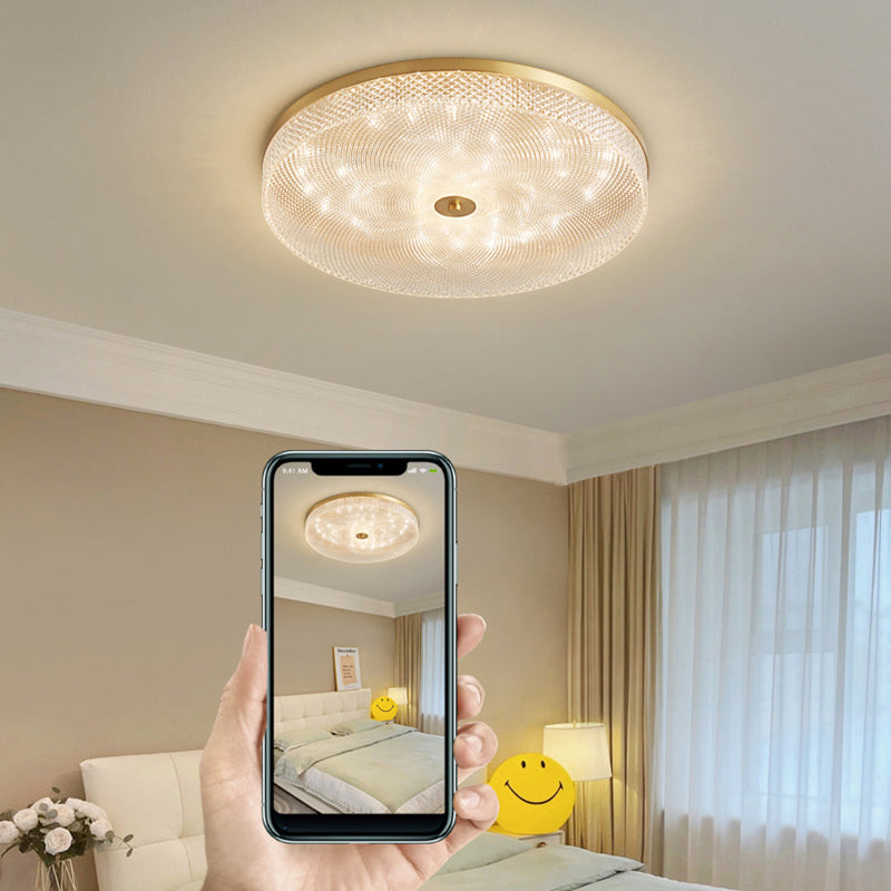 Modern Luxury Acrylic Brass Round Cylinder LED Flush Mount Ceiling Light For Bedroom
