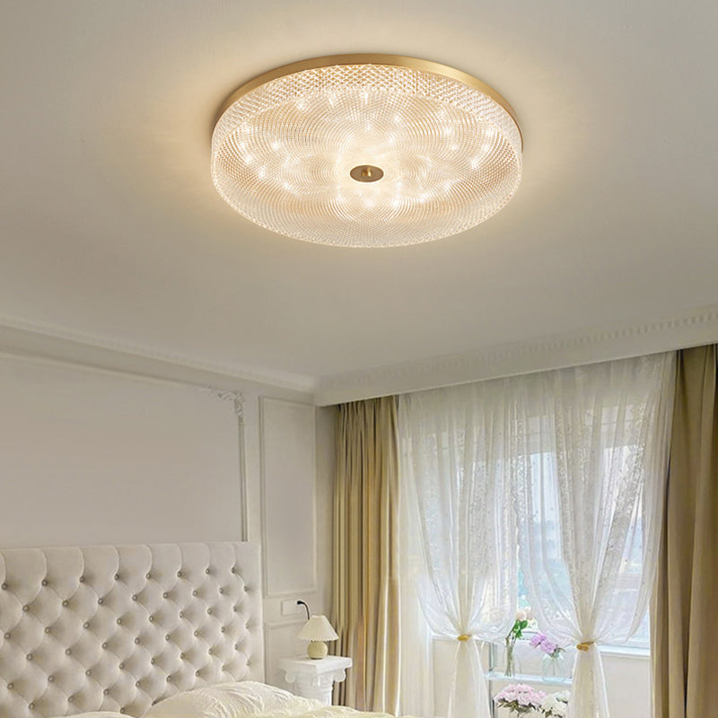 Modern Luxury Acrylic Brass Round Cylinder LED Flush Mount Ceiling Light For Bedroom