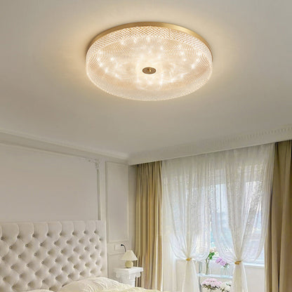 Modern Luxury Acrylic Brass Round Cylinder LED Flush Mount Ceiling Light For Bedroom