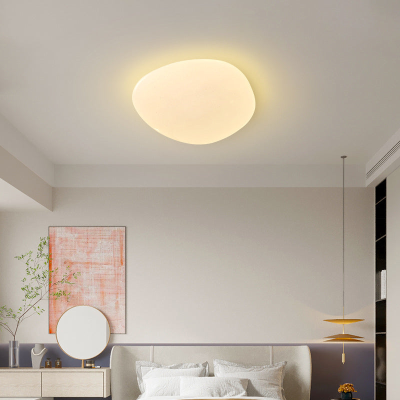 Modern Minimalist PE Iron Pebble-Shaped LED Flush Mount Ceiling Light For Bedroom