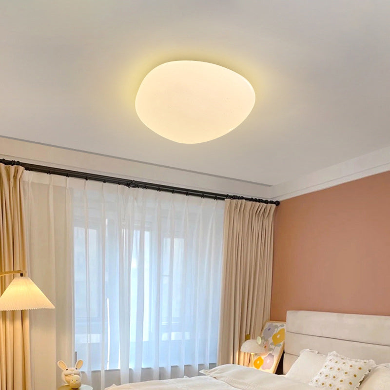 Modern Minimalist PE Iron Pebble-Shaped LED Flush Mount Ceiling Light For Bedroom