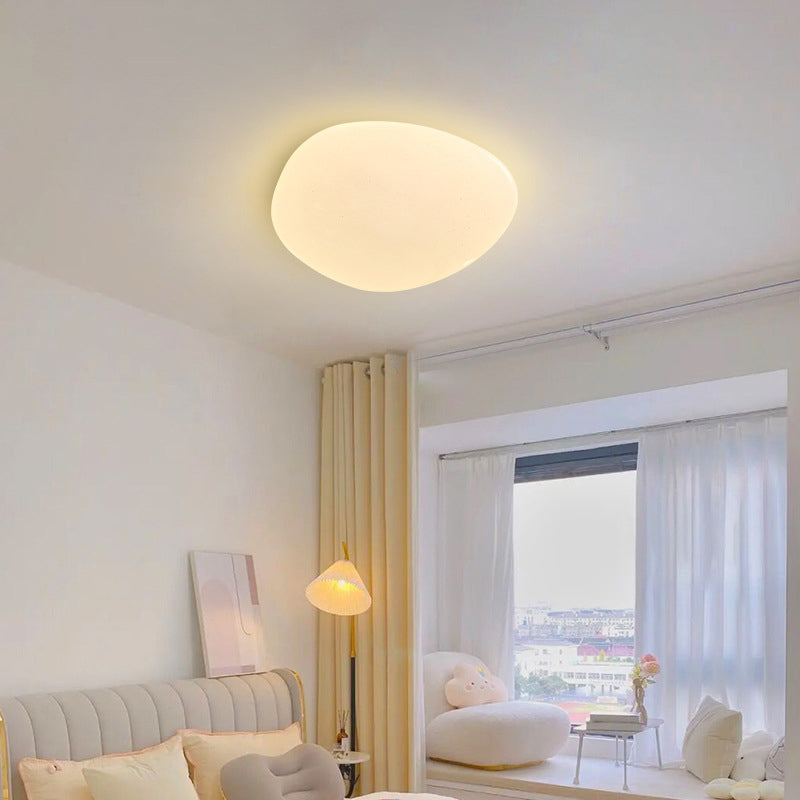 Modern Minimalist PE Iron Pebble-Shaped LED Flush Mount Ceiling Light For Bedroom