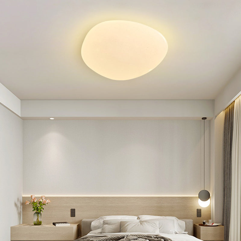 Modern Minimalist PE Iron Pebble-Shaped LED Flush Mount Ceiling Light For Bedroom