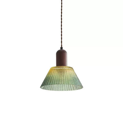 Traditional Japanese Glass Wood Cylindrical Conical 1-Light Pendant Light For Living Room