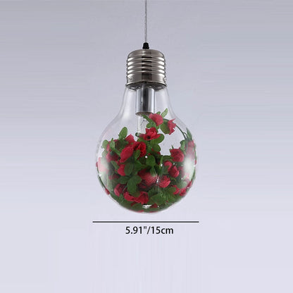 Traditional Rustic Glass Iron Bulb Rose Pendant Light 1-Light For Living Room