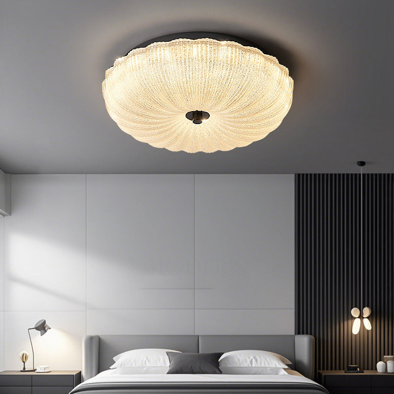 Contemporary Scandinavian Brass Acrylic Carbon Steel Textured Round LED Flush Mount Ceiling Light For Bedroom