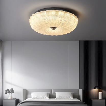 Contemporary Scandinavian Brass Acrylic Carbon Steel Textured Round LED Flush Mount Ceiling Light For Bedroom