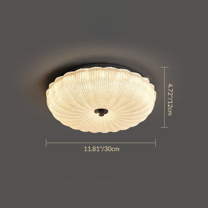 Contemporary Scandinavian Brass Acrylic Carbon Steel Textured Round LED Flush Mount Ceiling Light For Bedroom