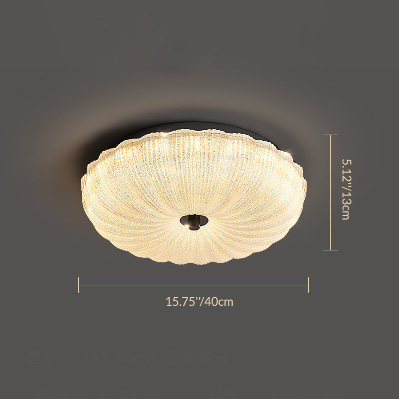 Contemporary Scandinavian Brass Acrylic Carbon Steel Textured Round LED Flush Mount Ceiling Light For Bedroom