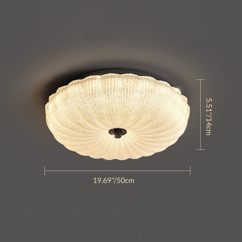 Contemporary Scandinavian Brass Acrylic Carbon Steel Textured Round LED Flush Mount Ceiling Light For Bedroom