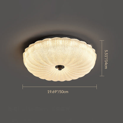 Contemporary Scandinavian Brass Acrylic Carbon Steel Textured Round LED Flush Mount Ceiling Light For Bedroom