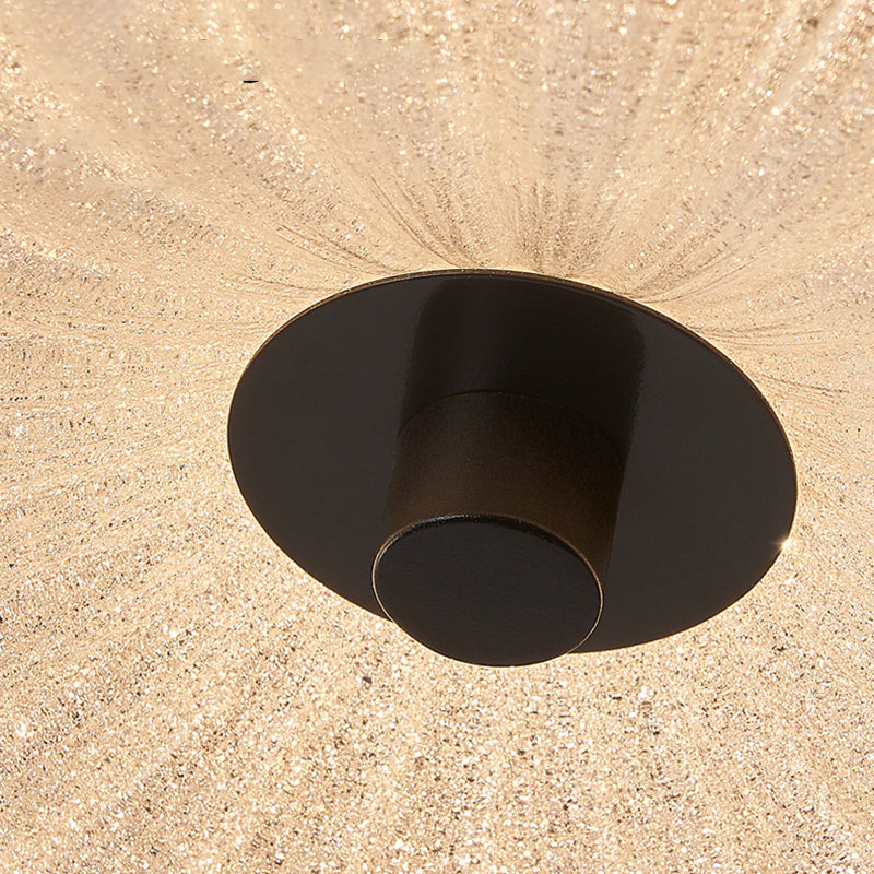 Contemporary Scandinavian Brass Acrylic Carbon Steel Textured Round LED Flush Mount Ceiling Light For Bedroom