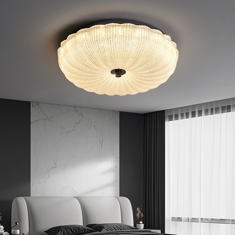 Contemporary Scandinavian Brass Acrylic Carbon Steel Textured Round LED Flush Mount Ceiling Light For Bedroom