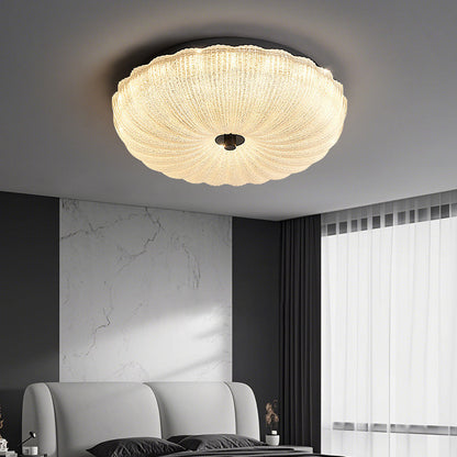Contemporary Scandinavian Brass Acrylic Carbon Steel Textured Round LED Flush Mount Ceiling Light For Bedroom