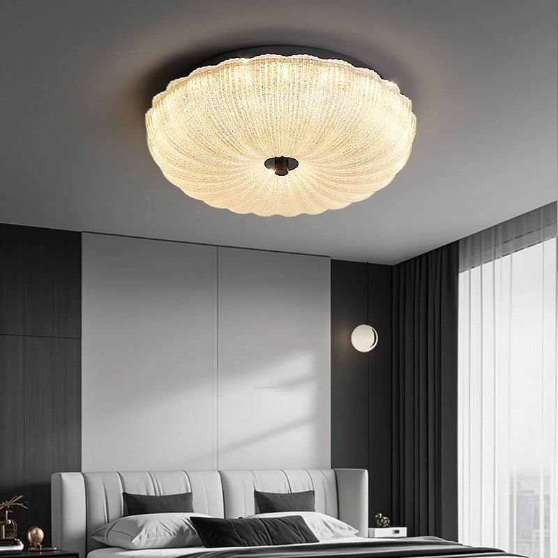Contemporary Scandinavian Brass Acrylic Carbon Steel Textured Round LED Flush Mount Ceiling Light For Bedroom