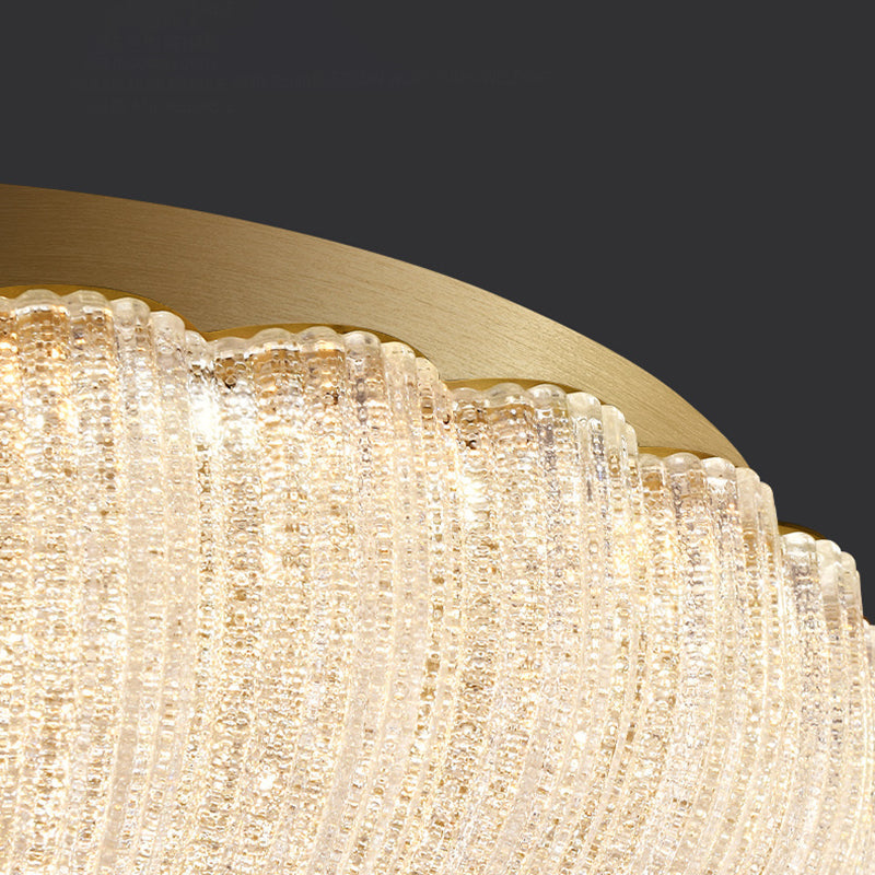 Modern Luxury Glass Brass Iron Petal-Shaped Round LED Flush Mount Ceiling Light For Bedroom