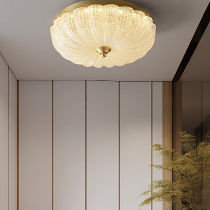 Modern Luxury Glass Brass Iron Petal-Shaped Round LED Flush Mount Ceiling Light For Bedroom