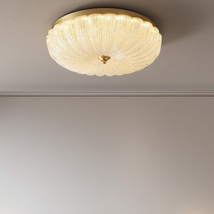 Modern Luxury Glass Brass Iron Petal-Shaped Round LED Flush Mount Ceiling Light For Bedroom