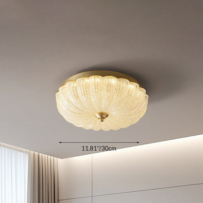 Modern Luxury Glass Brass Iron Petal-Shaped Round LED Flush Mount Ceiling Light For Bedroom
