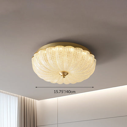 Modern Luxury Glass Brass Iron Petal-Shaped Round LED Flush Mount Ceiling Light For Bedroom