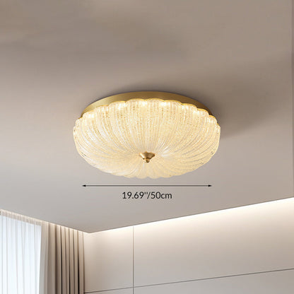 Modern Luxury Glass Brass Iron Petal-Shaped Round LED Flush Mount Ceiling Light For Bedroom