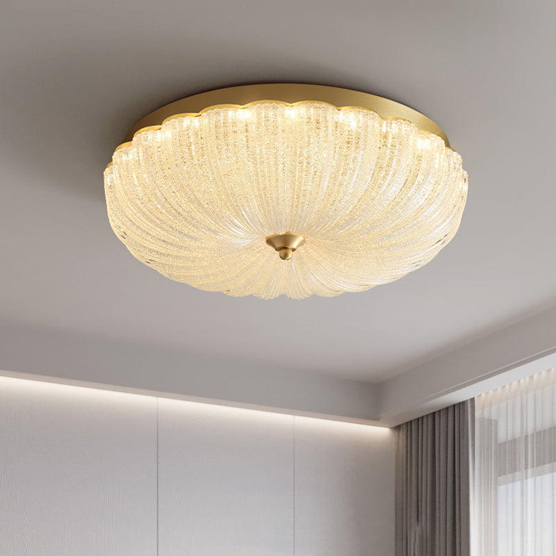 Modern Luxury Glass Brass Iron Petal-Shaped Round LED Flush Mount Ceiling Light For Bedroom