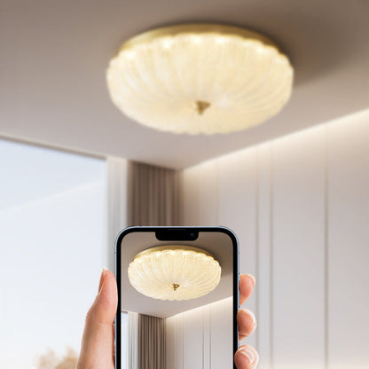 Modern Luxury Glass Brass Iron Petal-Shaped Round LED Flush Mount Ceiling Light For Bedroom