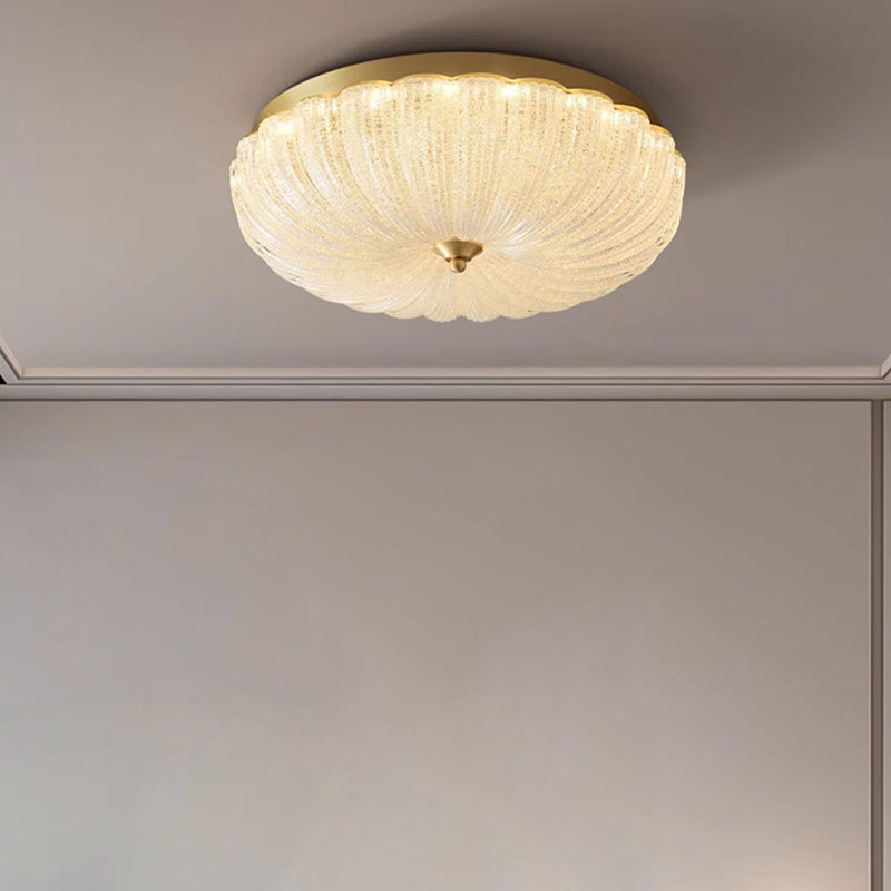 Modern Luxury Glass Brass Iron Petal-Shaped Round LED Flush Mount Ceiling Light For Bedroom