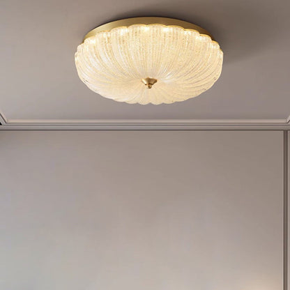 Modern Luxury Glass Brass Iron Petal-Shaped Round LED Flush Mount Ceiling Light For Bedroom