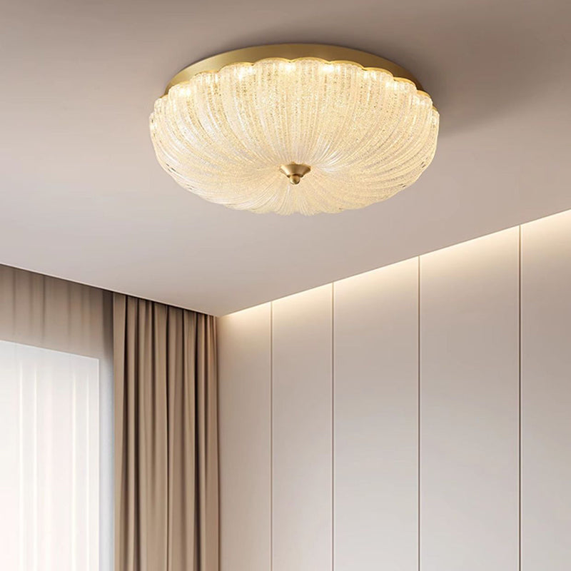 Modern Luxury Glass Brass Iron Petal-Shaped Round LED Flush Mount Ceiling Light For Bedroom