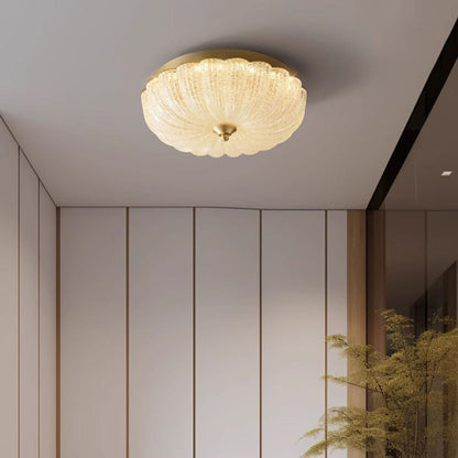 Modern Luxury Glass Brass Iron Petal-Shaped Round LED Flush Mount Ceiling Light For Bedroom