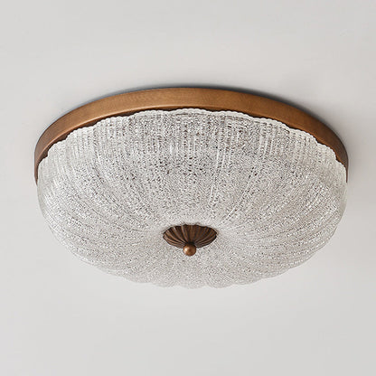 Traditional Chinese Glass Iron Wavy Semi-Round LED Flush Mount Ceiling Light For Bedroom