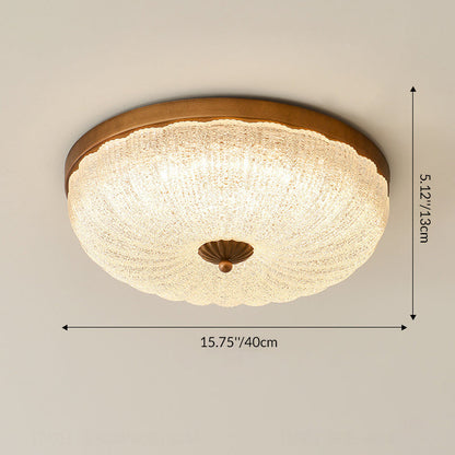 Traditional Chinese Glass Iron Wavy Semi-Round LED Flush Mount Ceiling Light For Bedroom
