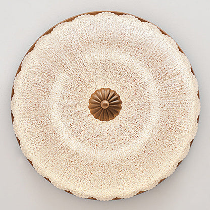 Traditional Chinese Glass Iron Wavy Semi-Round LED Flush Mount Ceiling Light For Bedroom