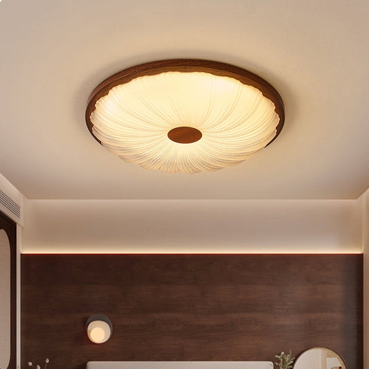 Traditional Vintage Acrylic Iron Textured Round LED Flush Mount Ceiling Light For Bedroom