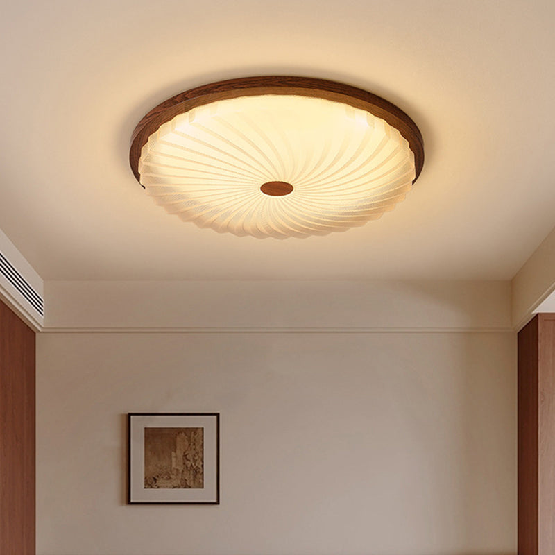 Traditional Vintage Acrylic Iron Textured Round LED Flush Mount Ceiling Light For Bedroom