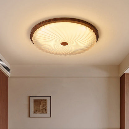 Traditional Vintage Acrylic Iron Textured Round LED Flush Mount Ceiling Light For Bedroom