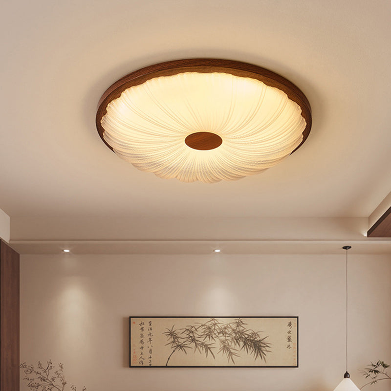 Traditional Vintage Acrylic Iron Textured Round LED Flush Mount Ceiling Light For Bedroom