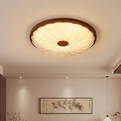Traditional Vintage Acrylic Iron Textured Round LED Flush Mount Ceiling Light For Bedroom