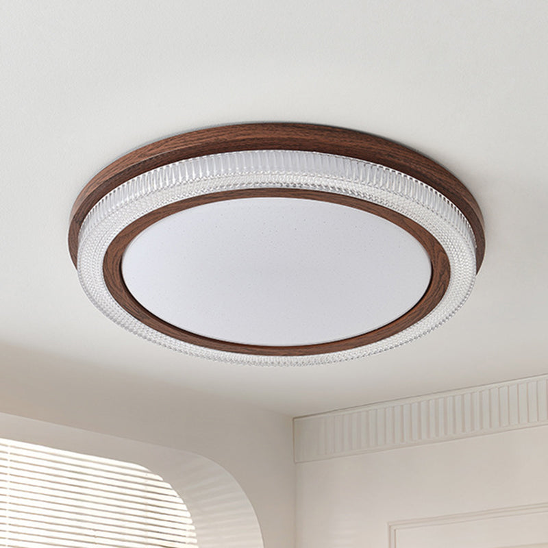 Traditional Vintage Acrylic Iron Textured Round LED Flush Mount Ceiling Light For Bedroom