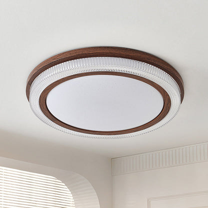 Traditional Vintage Acrylic Iron Textured Round LED Flush Mount Ceiling Light For Bedroom