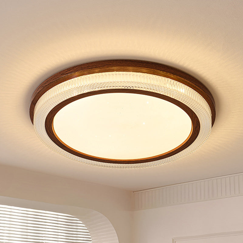 Traditional Vintage Acrylic Iron Textured Round LED Flush Mount Ceiling Light For Bedroom