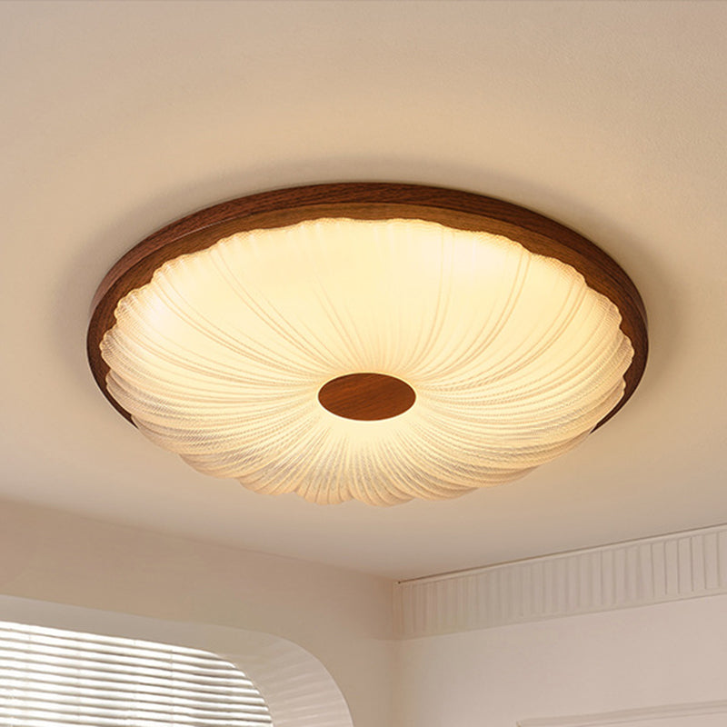 Traditional Vintage Acrylic Iron Textured Round LED Flush Mount Ceiling Light For Bedroom