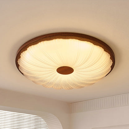 Traditional Vintage Acrylic Iron Textured Round LED Flush Mount Ceiling Light For Bedroom