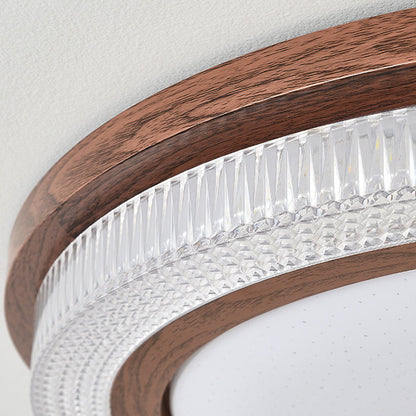 Traditional Vintage Acrylic Iron Textured Round LED Flush Mount Ceiling Light For Bedroom
